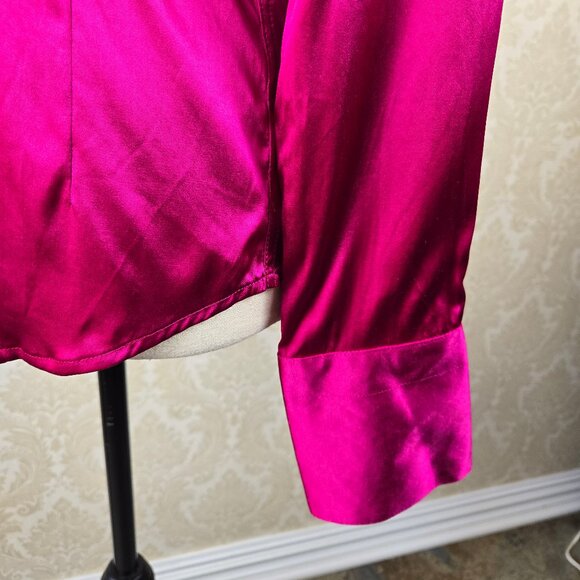 Body by Victoria Sz Small Fuchsia Silk Button Down Shirt Turnback Cuff Long Slv - Picture 9 of 16